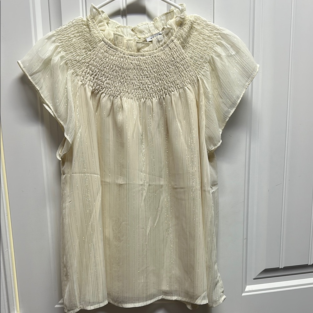 Staccato Cream Flutter Sleeve Blouse with Smocked Bib Collar